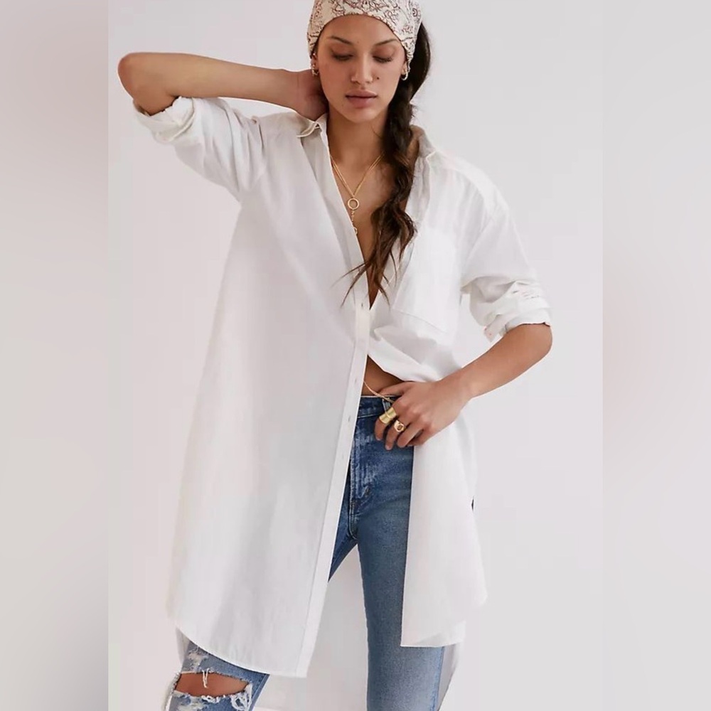Anthropologie Maeve Maxi Tunic Poplin Buttondown shirt